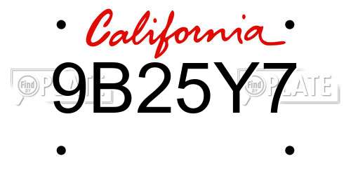 9B25Y7 California License Plate