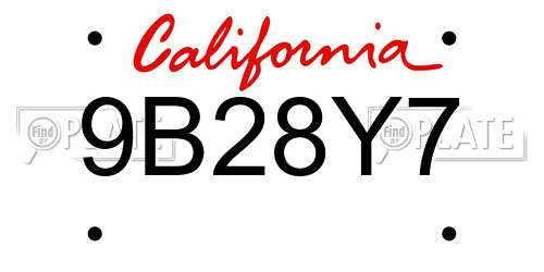 9B28Y7 California License Plate