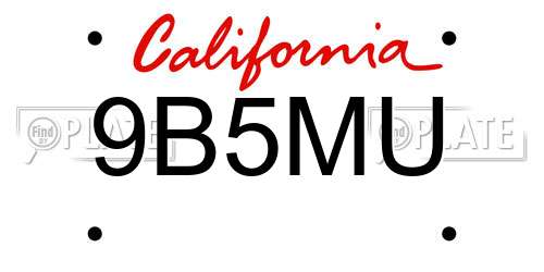 9B5MU California License Plate