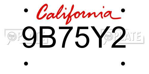 9B75Y2 California License Plate