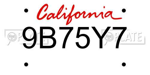 9B75Y7 California License Plate