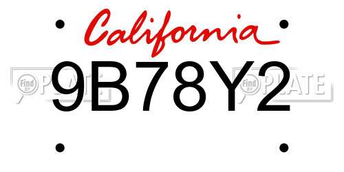 9B78Y2 California License Plate