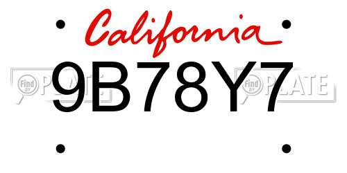 9B78Y7 California License Plate