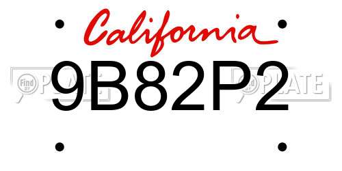 9B82P2 California License Plate