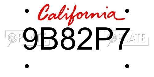 9B82P7 California License Plate