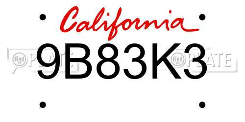 9B83K3 California License Plate