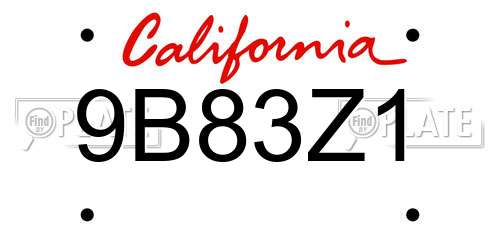 9B83Z1 California License Plate