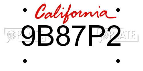 9B87P2 California License Plate