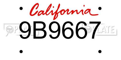 9B9667 California License Plate
