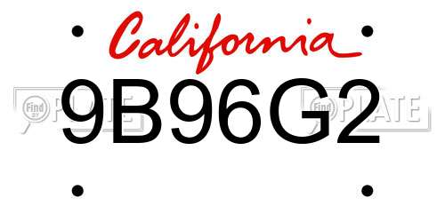 9B96G2 California License Plate