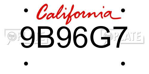 9B96G7 California License Plate