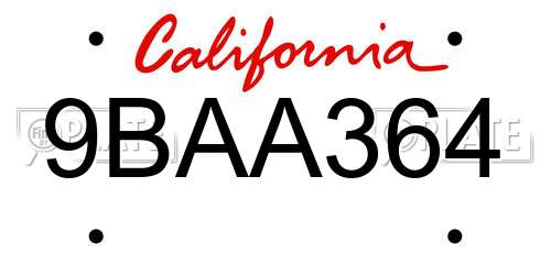 9BAA364 California License Plate