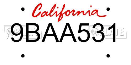 9BAA531 California License Plate