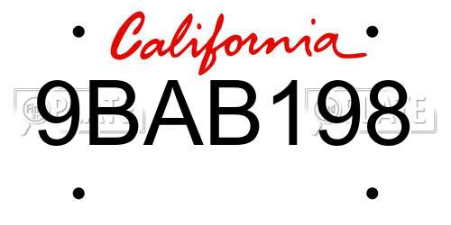 9BAB198 California License Plate