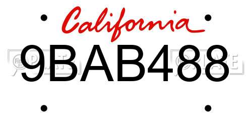 9BAB488 California License Plate