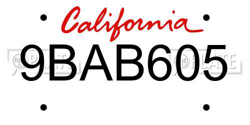 9BAB605 California License Plate