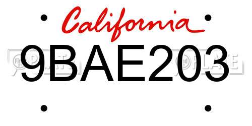 9BAE203 California License Plate