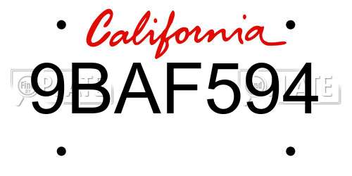 9BAF594 California License Plate