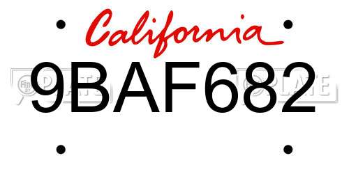 9BAF682 California License Plate