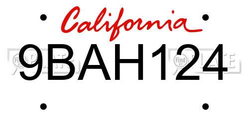 9BAH124 California License Plate