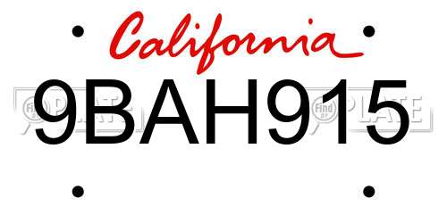 9BAH915 California License Plate