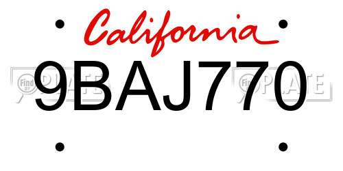 9BAJ770 California License Plate