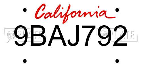9BAJ792 California License Plate