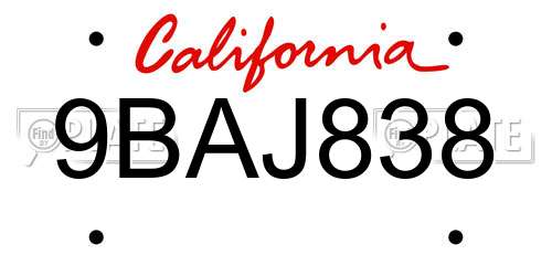 9BAJ838 California License Plate