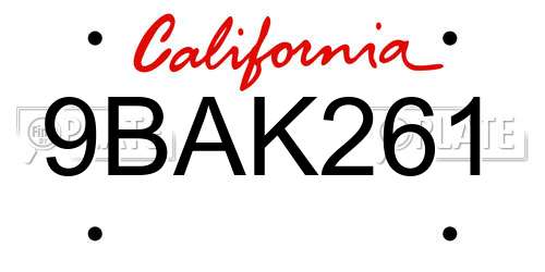 9BAK261 California License Plate