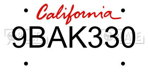 9BAK330 California License Plate