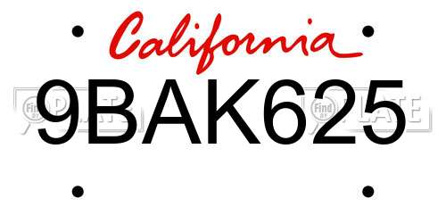 9BAK625 California License Plate