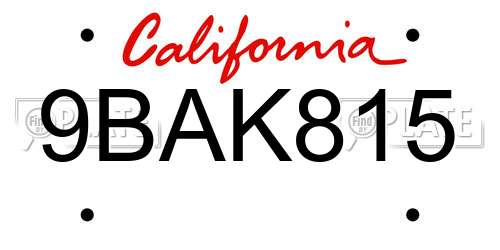 9BAK815 California License Plate