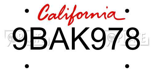 9BAK978 California License Plate