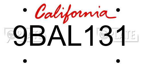 9BAL131 California License Plate