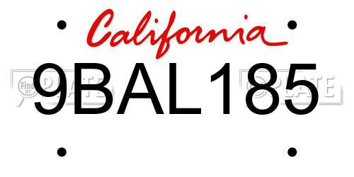 9BAL185 California License Plate