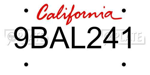 9BAL241 California License Plate