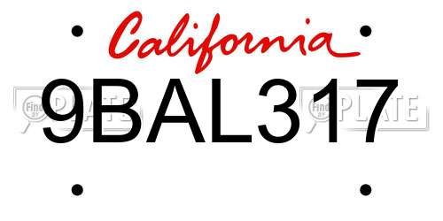 9BAL317 California License Plate