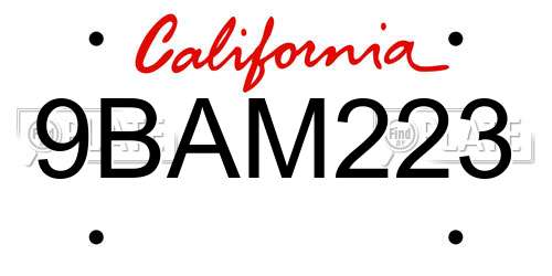 9BAM223 California License Plate