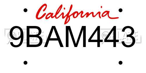 9BAM443 California License Plate