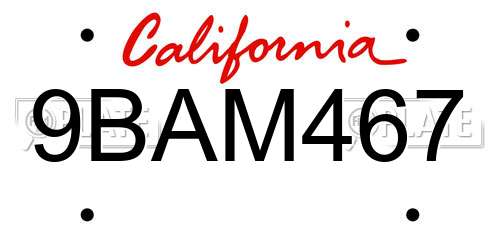 9BAM467 California License Plate