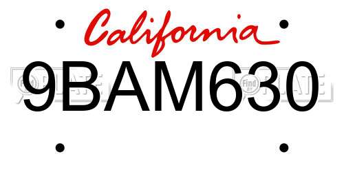9BAM630 California License Plate