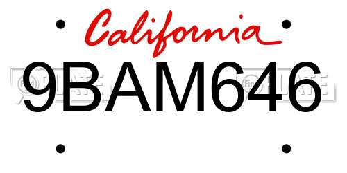 9BAM646 California License Plate