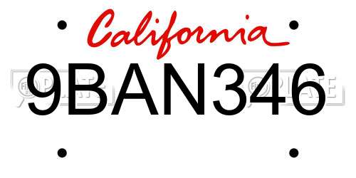 9BAN346 California License Plate