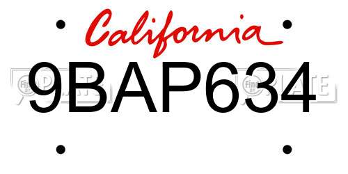 9BAP634 California License Plate