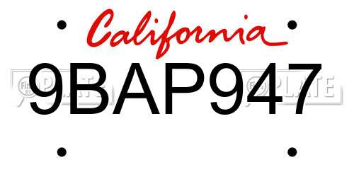 9BAP947 California License Plate