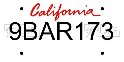 9BAR173 California License Plate