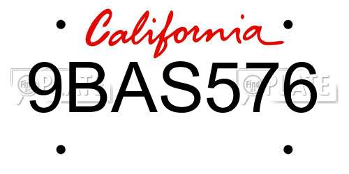 9BAS576 California License Plate