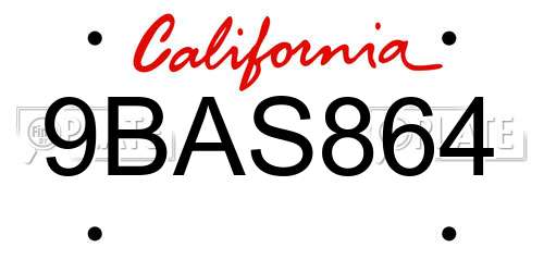 9BAS864 California License Plate
