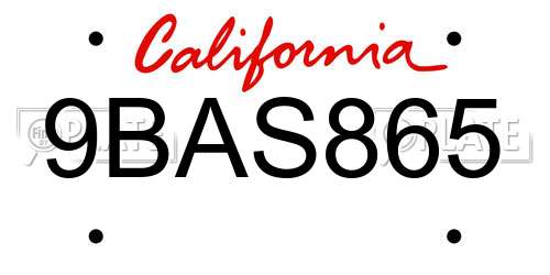 9BAS865 California License Plate