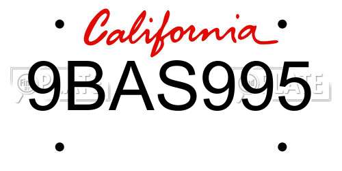 9BAS995 California License Plate